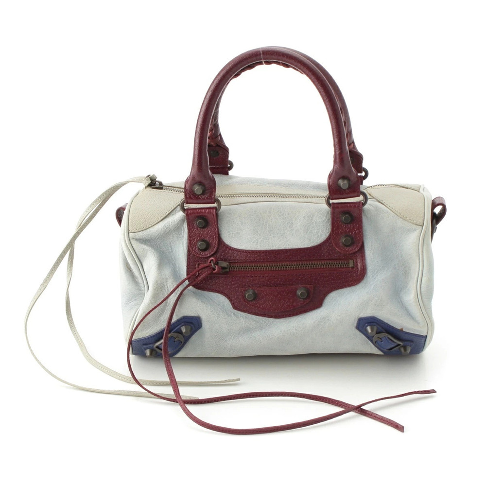 Balenciaga The Drum Leather Shoulder Handbag Blue Multicolor